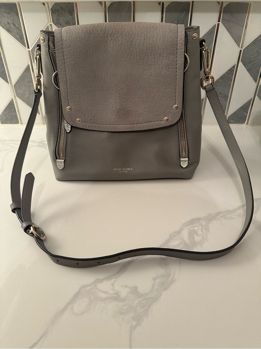Henri Bendel Lenox Gray Leather Suede Convertible Backpack